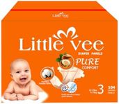 Little Vee Baby Diapers, Size 3 (104 Count) – (19-30 lbs) Ultra-Soft Infant Disposable Diapers with Shea Butter Essence, Wetness Indicator, and Up to 12 Hours of Leak Guard Protection
