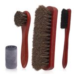 Horsehair Shoe Brush 4 Pcs 100% Horsehair Premium Shoe Cleaning Brush Kit with Microfiber Cloth Leather Boots Shoes Boots Care Cleaner Brush Leather Polish Dauber Applicator with Edge Brush