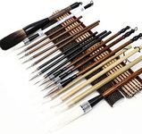 Whaline 18Pcs Chinese Calligraphy Brushes Set with Writing Paper Roll-up Brush Holder Shanlian Hubi Writing Brush Kanji Japanese Sumi Drawing Brushes for Watercolor Art Ceramic Ink Writing Painting