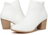 SHIBEVER Women's Ankle Boots Low Heel Short Fall Booties Almond Toe Side Zipper Boot for Women Size 5-11, White, 8.5