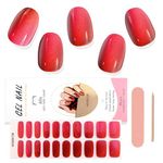 EBANKU 20PCS Gel Nail Stickers, Chrome Red Gel Nail Strips Long Lasting Gel Strips for Nails UV Gel Nail Stickers with Nail File & Wooden Stick for Women Manicure