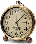 Maxspace Metal Golden Table Clock, Retro Vintage Non-Ticking Small Alarm Clock,Battery Operated Silent Quartz Movement HD Glass Desk Clock for Bedroom Living Room Indoor Decoration Kids (Arabic)…