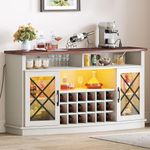 DWVO Wine Bar Cabinet with Charging Station, 58'' Large Wine Cabinet w/Storage, Tempered Glass Doors, Adjustable Shelf, 32'' Tall Coffee Bar for Living Room, Dining Room, White