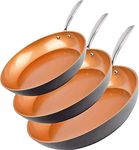 Gotham Steel Hard Anodized 8” 10” & 12” Premium Chef’s Skillet Set, with Ultimate Nonstick Ceramic & Titanium Coating, Oven and Dishwasher Safe, Brown, Large