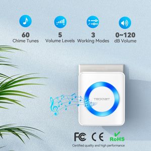 TECKNET Wireless Doorbell Kit – Twin Plug-In Chimes, 400m Range, 60 Tones, IP65 Waterproof