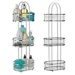 LIVIVO 3 Tier Free/Floor Standing Organiser Chrome Shower Oval Cubicle Toiletry Tidy Bathroom Caddy Storage Shelves Rack