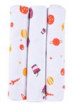 Wonder Wee 2 Layered Baby Swaddle Blanket, 44" x 44", Orange Space with Pink Food and Orange Space, Pack of 3