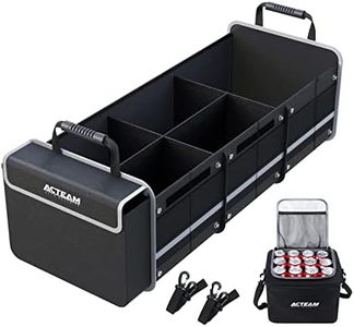 Acteam Large Car Trunk Organizer With Built-in Leakproof Cooler Bag, 5 Compartments Heavy Duty SUV Trunk Organizer for Car Suv Trunk Organizers and Storage with 2 Adjustable Straps