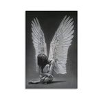 Rucatto Black and White Angel Wings Painting Abstract Art Black and White Female Poster Canvas Wall Art Prints for Wall Decor Room Decor Bedroom Decor Gifts 24x36inch(60x90cm) Unframe-Style