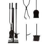 Evergreen Garden 5 Piece Hand Forged Iron Fireplace Tools Set Indoor with Poker, Tongs, Shovel, Broom, and Stand, 8-in Diam. x 30 H Outdoor Fireplace Tools Wrought Iron