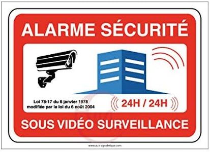 Aua Signaletique - Panneau Alarme Sécurité sous Vidéo Surveillance 24H/24-300X210 Mm, Aluminium 3 Mm