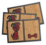 Onlymat Rubber Coir Door Mat,Dog and Bone Design - 24"x16", Beige & Red, Pack of 3