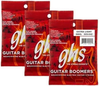 GHS Strings, GBXL Boomers, Nickel Plated Steel Electric Guitar Strings, Legendary Strength, Consistent Intonation, Long Lasting Brightness, Tone & Sustain. For 6-String Guitar, 9-42 XLT Gauge, 3 Pack