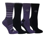 Columbia Womens Moisture Control Crew Socks, 4-pair, Plum/Black, One Size