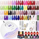 SPTHTHHPY 51 Gel Nail Starter Kit - 5 Different Effect Top Coats, 120W UV Lamp, 3 Liner Gel, 40 Nail Polish, 3 Gel Base Coats - Salon Manicure Set for Beginner DIY At Home