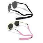 Glasses Strap (2 PCS) Sports Eyeglass Strap Adjustable Sunglasses Retainer for Men Women -2 Pack（Black, Pink）