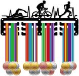 CREATCABIN Triathlon Medal Holder Display Swim Bike Run Medal Hangers Rack Sports Metal Hanging Awards Iron Small Decor Awards for Swimming Running Men Wall Home Badge Medalist Black 11.4 x 5.1 Inch