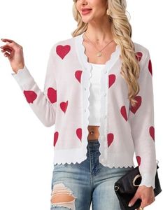 GRECERELLE Womens Cardigan Sweater Lightweight Long Sleeve Shrug Sweaters for Women Dressy, White Heart, XL