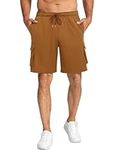COOFANDY Men's Fleece Cargo Shorts Lightweight Lounge Shorts Jogger Shorts with Pockets Brown