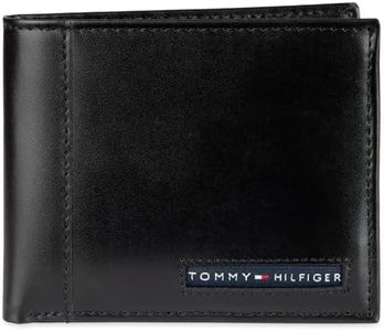 Tommy Hilfiger Men's Genuine Leather Passcase Wallet with ID Window and Multiple Card Slots, Black Cambridge