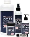 Magnesium Bundle - Magnesium Soak, Body Lotion, Muscle Cream and Topical Body Spray with a Vanilla Bean Lip Balm, Organic, Natural, Pure (BOTTLE COLOR MAY VARY)
