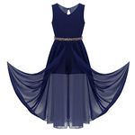 iEFiEL Kids Flower Girls Sequins Chiffon Long Dress Wedding Bridesmaid Flower Dress Romper Jumpsuit Split Maxi Dress Navy_Blue 14 Years