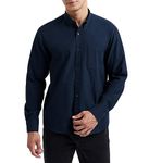 HISDERN Mens Navy Blue Oxford Shirt Long Sleeve Casual Button Down Dress Shirts for Formal Business M