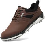 ULTIANT Men's Golf Shoes Fixed Nailless Sole Waterproof Lightweight No-Slip Walking Shoes Size7.5-14(Brown,48)