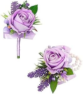 Floinla Purple Corsage and Boutonniere Set for Wedding Prom, Artificial Flower Wrist Corsage Bracelets, Homecoming Corsage Wristlet, Boutonniere for Men Wedding Suit Decorations