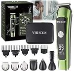 VIKICON Electric Beard Trimmer for Men, Cordless Hair Clippers Set, Waterproof Male Grooming Kit w/Beard Bib, Nose Hair Trimmer, Rechargeable Body Groomer Facial Hair Shaver Razor w/Storage Case