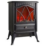 VonHaus Electric Stove Heater 1850W - Indoor Log/Wood Burner/Burning Effect, Free Standing Fire, Portable Fireplace, LED Flame, 2 Heat Settings, Adjustable Thermostat, Black - H52 x W38 x D26cm