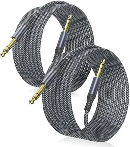 Elebase 1/4 Inch TRS Instrument Cable 20ft 2-Pack,Straight 6.35mm Male Jack Stereo Audio Interconnect Cord,6.35 mm Balanced Line for Electric Guitar,Bass,Keyboard,Mixer,Amplifier,Amp,Speaker,Equalizer