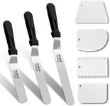 Anaeat Icing Spatula, 3 Pieces Professional Angled Offset Frosting Spatulas with 6", 8", 10" Stainless Steel Blades & 4 Pack Cake Smoother Scraper for Cake Decorating, Baking & Pastry (Set of 7)