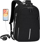 Lizbin Travel Laptop Backpack, Business Backpack with USB Charging Port, Large Computer College School Backpacks for Men Women with Reflective Strips, Fits 15.6 Inch Notebook (Black)