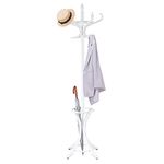 CASART Wood Coat Rack, Freestanding Clothes Stand with 12 Hooks and Umbrella Holder, 186cm Tall Hall Tree for Home Office Hallway Bedroom (White)