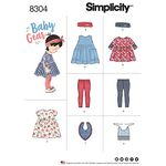 Simplicity Pattern 8304 A (XXS-XS-S-M-L) Babies', Leggings, Top, Dress, Bibs and Headband i, Paper, White, 22 x 15 x 1 cm