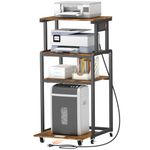 Lifewit 4 Tier Printer Stand with 3 Power Outlets, Wheels and Adjustable Storage Shelf for Home Office, Rolling Printer Cart for Shredder, Scanner, Fax, Rustic Brown