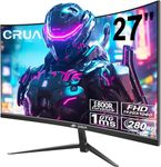 CRUA 27 Inch 280Hz Curved Gaming Monitor, Full HD 1080P 1800R Frameless Computer Monitor, 1ms GTG with FreeSync, Low Motion Blur, Eye Care, VESA, DisplayPort, HDMI, Black