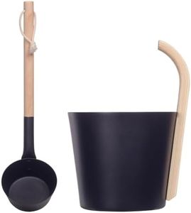 Black Sauna Bucket and Ladle Kit for Sauna & SPA Made of Premium Aluminum,7L Aluminum Bucket with Wooden Handle, Portable Steam Sauna for Home, for Houses SPA Centers Hotels Hostels