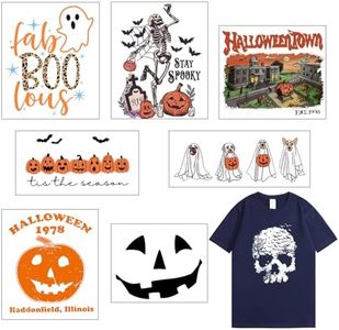 8 Sheets Halloween Iron on Transfers Stickers for Clothes Heat Vinyl Transfer Patches Decals Halloween Pumpkin Ghost Skull Iron on Patches Sticker Halloween Iron on Decals for T-Shirts DIY Decorations