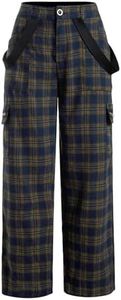 WDIRARA Women's Y2k Plaid Print Elastic Waist Fashion Straight Leg Pants Trousers Blue and Yellow Medium