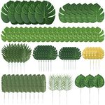 Flunyina Artificial Palm Leaves 70Pcs Faux Tropical Green Leaves Fake Leaves Greenery Monstera Leaves Wreath Crafts for Wedding Hawaiian Luau Jungle Beach Theme Birthday Party Table Decorations