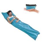 Kaket Sleeping Bag Liner 210 x 70 cm, Camping Sleep Bag Liner with Pillow Slot, Portable Lightweight Travel Sheet for Camping Hostels Picnic Hiking (Sky Blue)