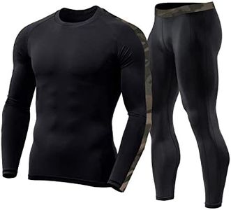 NEVER LOSE Men's Workout Set Compression Shirt and Pants Top Long Sleeve Sports Tight Base Layer Suit Quick Dry & Moisture-Wicking (Compression Workout Set Combo) (Medium, Camo/Army Black)