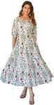 Yash Gallery Women's Rayon Floral Printed Tiered Style Maxi Diwali Dress (1488Ykwhite, White, S)