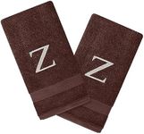 Personalized Towels Set with Monogram - Set of 2 Highly Absorbent & Soft Turkish Cotton Hand Towels - 16"x27" Monogrammed Hand Towels for Bathroom, Spa, Gym, Hotels - Brown - Z