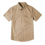 Tronjori Boys Short Sleeve Button Down Casual Woven Shirt Two Pockets(12,Beige)