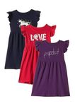 T2F Girl's Cotton A-Line Knee-Length Casual Dress (DRZ3P02_Navy+Fusia+Purple