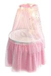 Badger Basket Sweet Dreams Round Doll Bassinet with Canopy and LED Lights for 18 inch Dolls , Pink/White/Gold (17905)