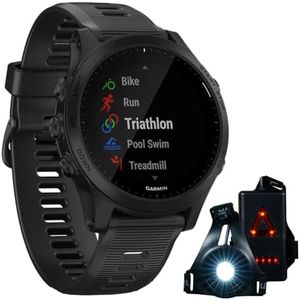 Garmin 010-02063-00 Forerunner 945 GPS Sport Watch (Black) Bundle with Deco Essentials Wearable Commuter Front and Rear Safety Light, Adjustable Comfort Strap